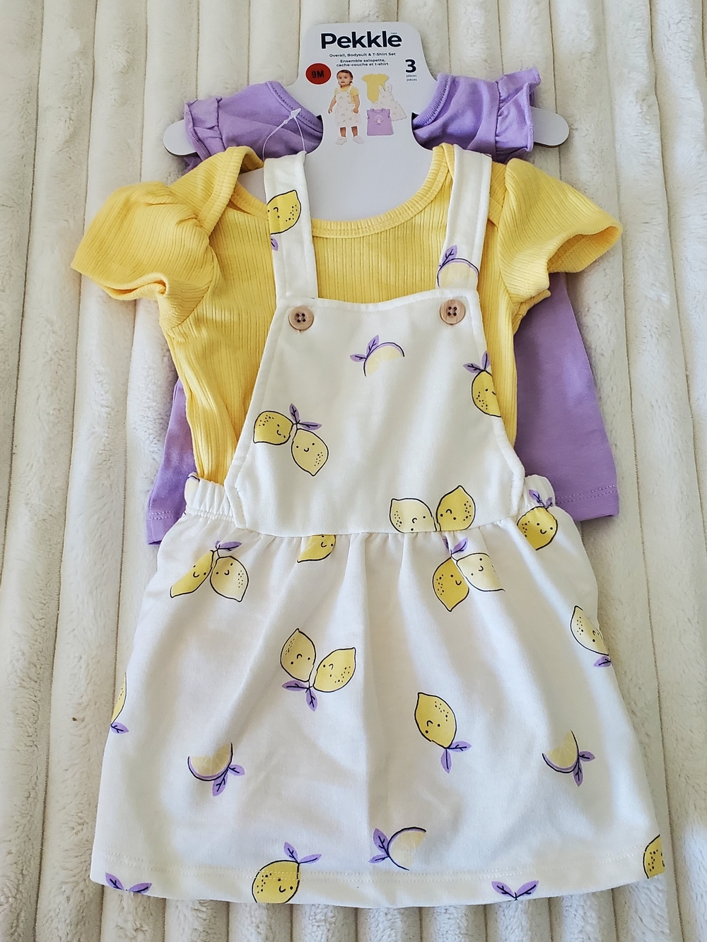 NWT Pekkle Baby Lemon Print Overall Dress with Yellow & Lavender Tops